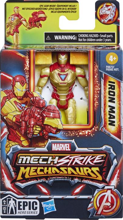Image du produit Hasbro Mech Strike Mechasaurs Iron Man, figurine de 10 cm avec accessoire d'armement