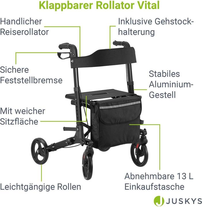 Produktbild Juskys Rollator Vital mit Sitzfläche & Einkaufstasche