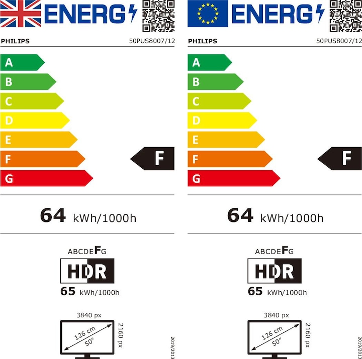 Etichetta energetica Philips 50PUS8007 (50", PUS8007, LED, 4K, 2022)
