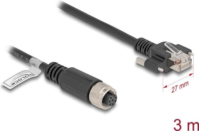 Produktbild Delock M12 Kabel A-kodiert 8 Pin Buchse zu RJ45 Stecker mit (F/UTP, CAT5e, 3 m)