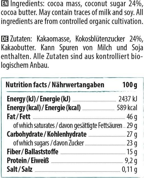 Nährwerte und Zutaten Naturally Pam Bio Chocolate Chips 100 g (103 g)