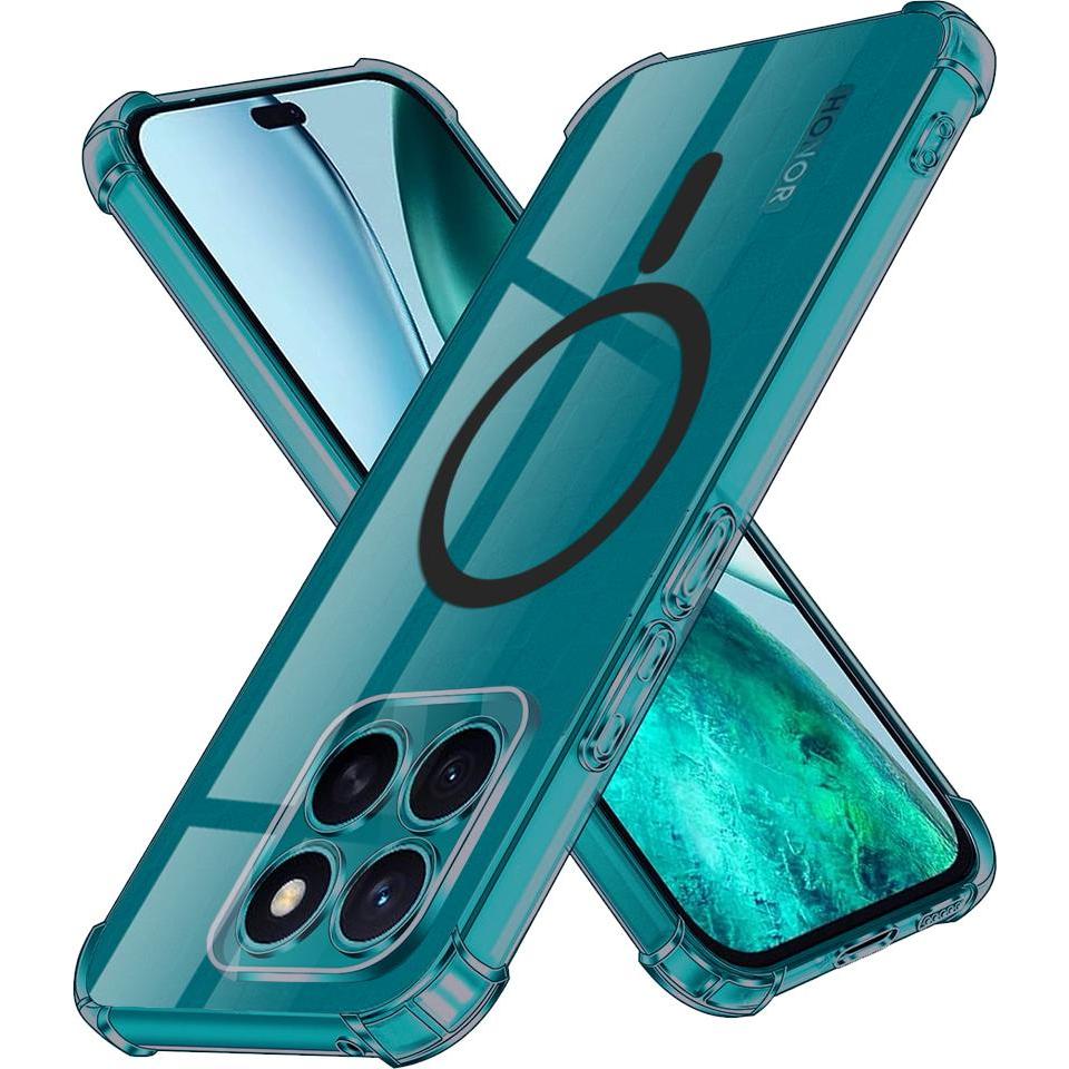 Techsuit - Shockproof Clear Silicone MagSafe - Honor X8c - Smoke Black (Honor X8), Cover smartphone, Nero, Trasparente