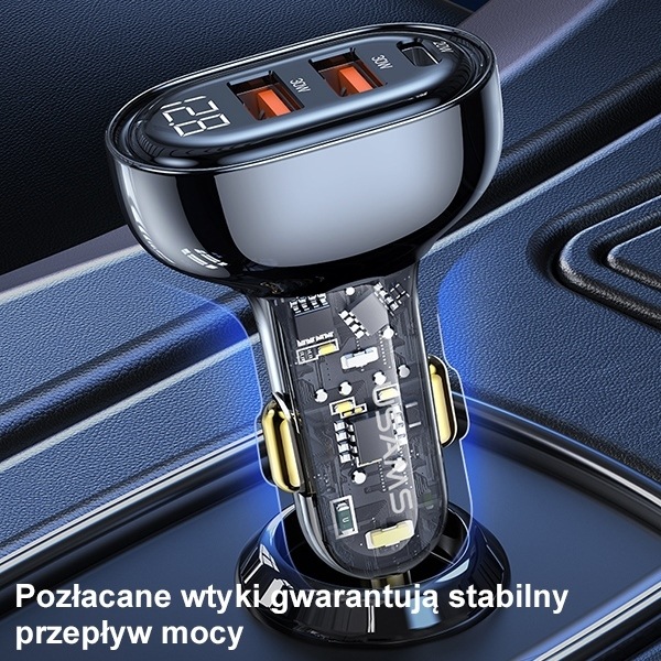 Actual product image Usams Ład. sam. 2xUSB+1xUSB-C 80W Fast Charge niebieski/blue CC159CC02 (US-CC159)