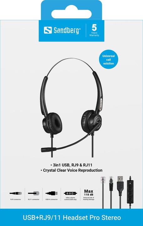 Actual product image Sandberg Headset Stereo Pro USB, RJ9, RJ11 (Cable, USB-A)