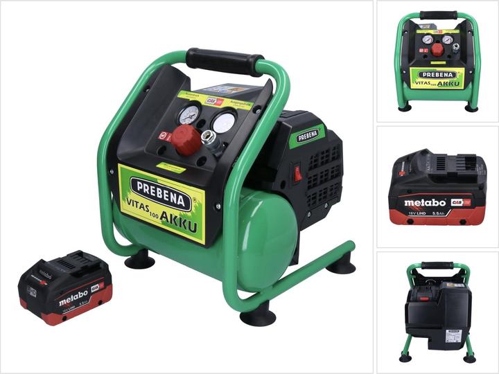 Actual product image Prebena VITAS 100-AKKU Compressor 18 V 5 l 8 bar CAS Brushless + 1x battery 5,5 Ah - without charger (8 bar, 5 l)