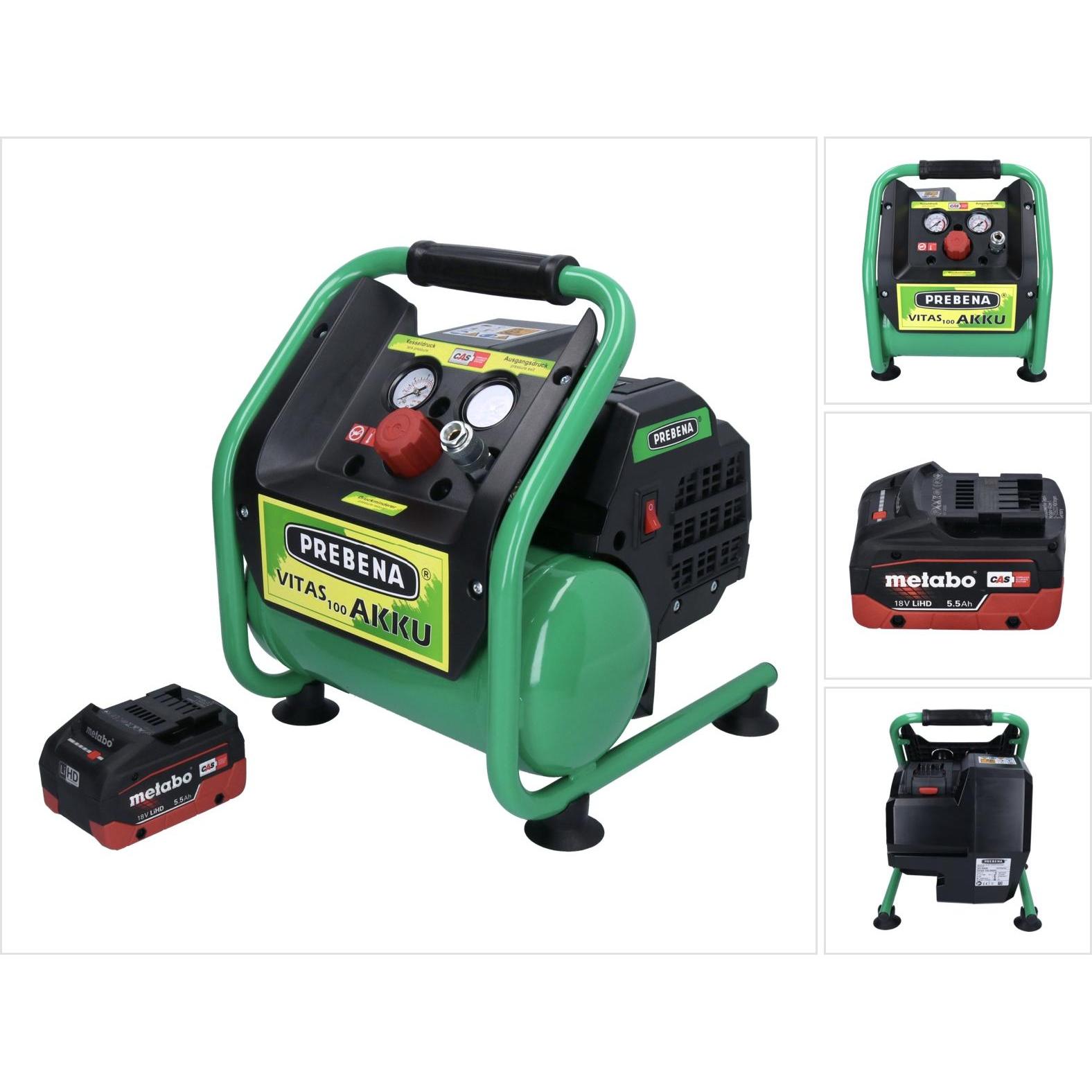 Prebena, Kompressor, VITAS 100-AKKU Kompressor 18 V 5 l 8 bar CAS Brushless + 1x Akku 5,5 Ah - ohne LadegerÃ¤t (8 Bar, 5...