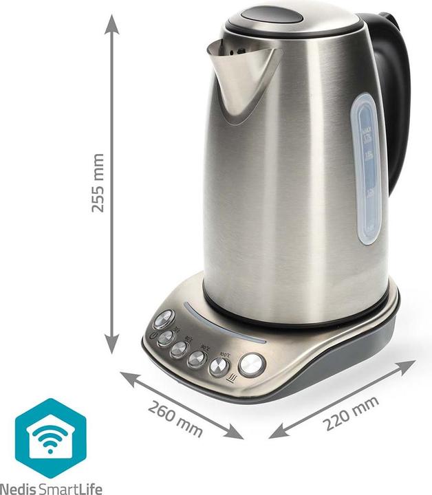 Produktbild Nedis SmartLife Wasserkocher Wi-Fi | 1,70 l | Edelstahl | 70,80,90,100 °C | Temperaturanzeige | Um 3 (1.70 l)