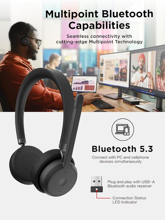 Produktbild Lenovo Bluetooth-On-Ear-Headset mit USB-A-Adapter für Microsoft Teams (Kabellos, USB-A, Microsoft Teams)