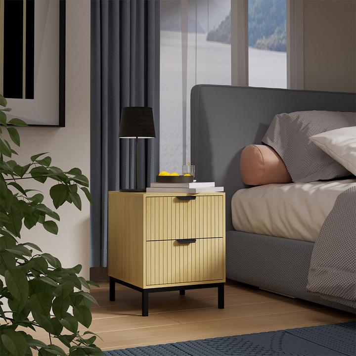 Actual product image Vicco Lennox bedside cabinet, oak/black, 40 x 52 cm with 2 drawers (40 x 52 x 40 cm)