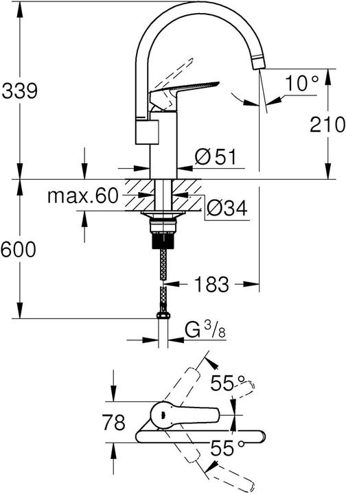 Productafbeelding Grohe Start QuickFix keukenmengkraan, hoge uitloop, eenvoudige installatie, draaibaar, mat zwart