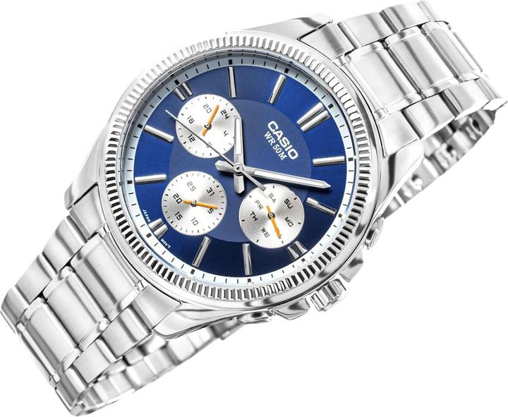 Immagine prodotto Casio Klassisches Herrenarmbanduhr mit blauer Zifferblatt und silbernem Band (Orologio da polso analogico, 43 mm)