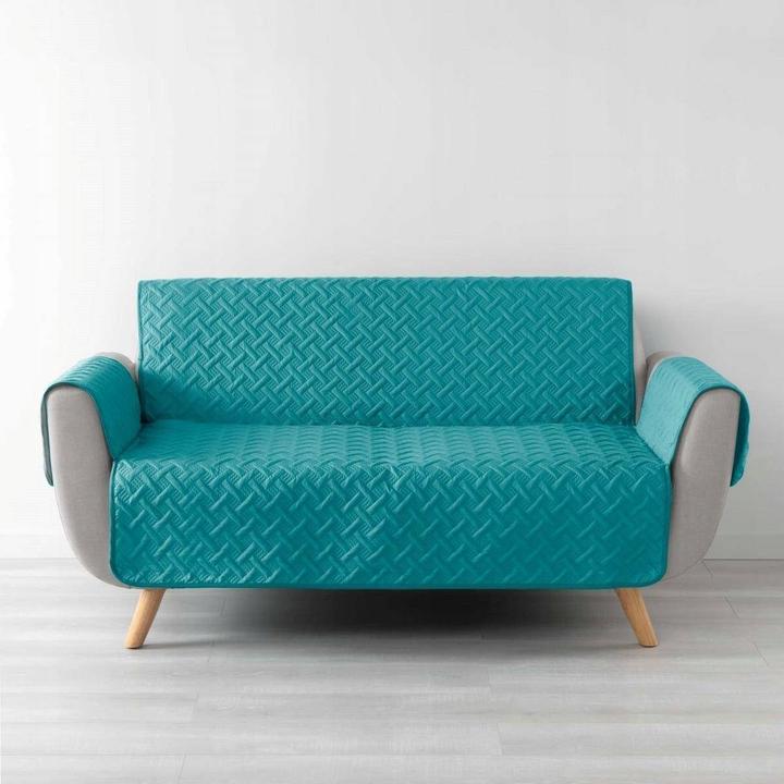 Douceur D'intérieur quilted sofa protector, petrol, 279 x 179 cm