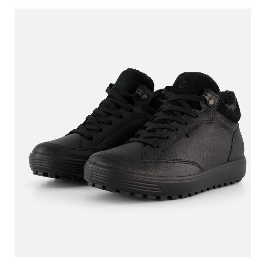 Ecco, Vrouwen, Wandelschoenen, Soft 7 Tred W Veterboots Zwart Leer - Maat 38 (38), Zwart