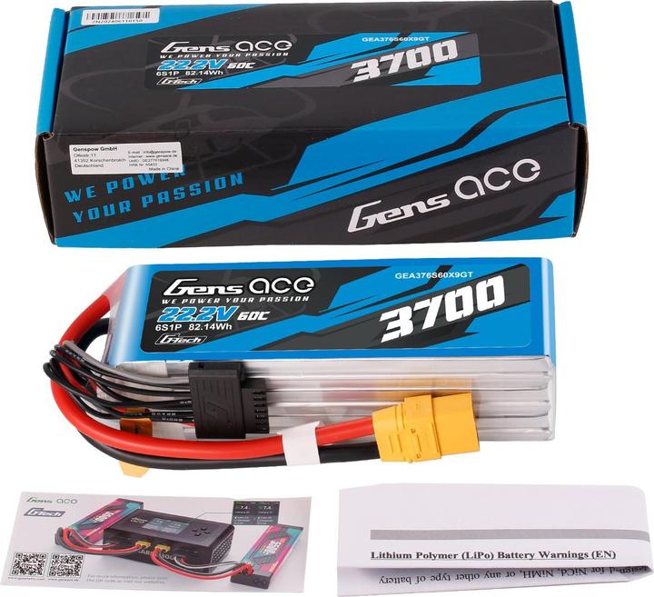 Produktbild Gens Ace Accumulator Lipo G-Tech 3700mAh 22.2V 60C 6S1P XT90 (22.20 V, 3700 mAh)