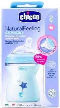 Productafbeelding Chicco Babyfles NATURAL FEELING PP Teat Silicone Medium Flow BLAUW 2m+ (250 ml)