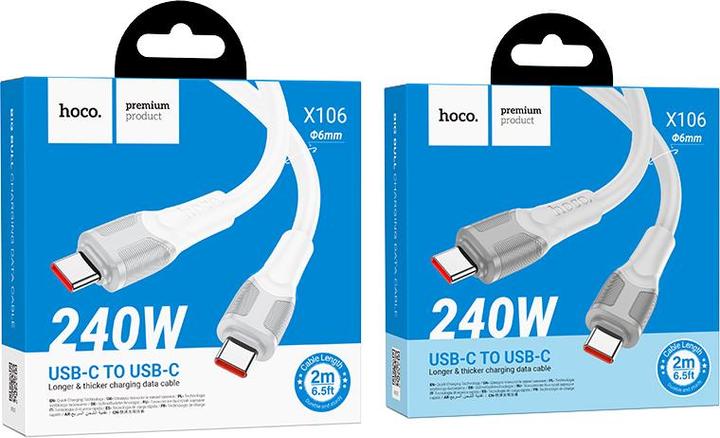 Immagine prodotto Hoco X106 Big bull 240W charging data cable Typ-C auf Typ-C, weiss, 3 Meter (USB 2.0, 240 W)