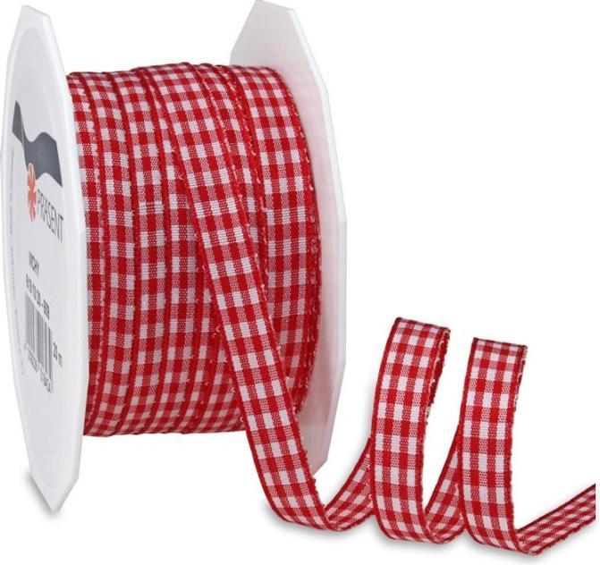 Produktbild Präsent VICHY Geschenkband rot / weiss, 20 m Dekoband zum Verzieren & Basteln, 10 mm Breite, karierte (1x)
