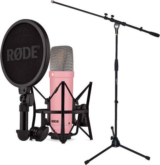 Staubschutzbeutel, XLR-Kabel, keepdrum Mikrofonständer, Rode NT1 Signature Mikrofon Pink SM6 Spinne mit integriertem Popschutz