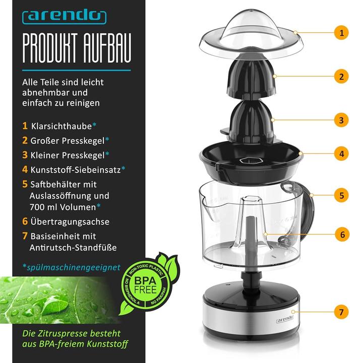 Immagine prodotto Arendo Zitruspresse mit 2 Presskegeln