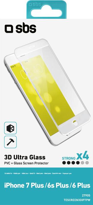 Produktbild SBS Displayschutz Glas 3D für iPhone 8 Plus / 7 Plus / 6s Plus / 6 Plus (1 Stk., Apple iPhone 7 Plus, Apple iPhone 8 Plus)