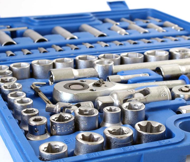 Actual product image Wiltec 108-piece Set of Socket Spanners Ratchet Box with 1/2" (12.5mm) and 1/4" (6.3mm) Drive