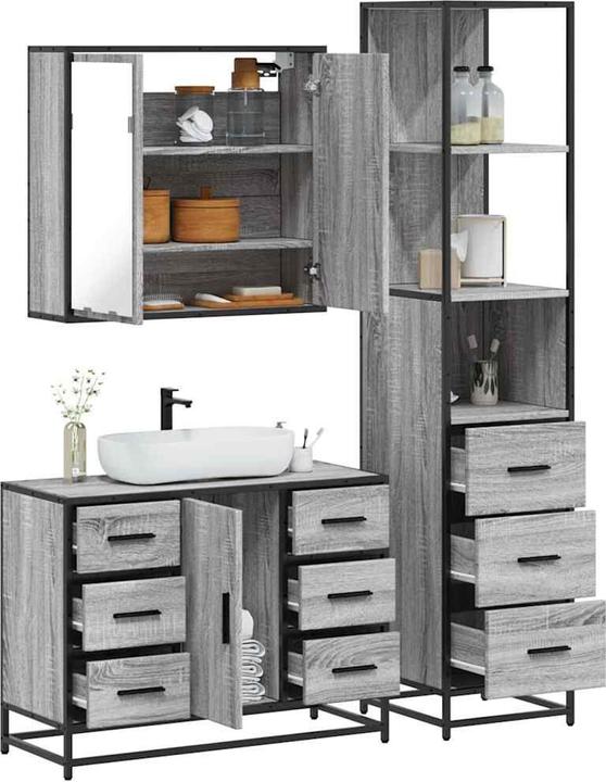 Immagine prodotto vidaXL Set di mobili da bagno 3 pezzi Grigio Sonoma in legno Set di mobili da bagno