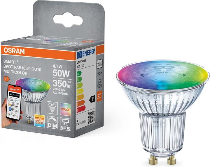 Produktbild Osram SMART+ MATTER SPOT GU10 MULTICOLOR 4.7W 827...865 Multicolor GU10 SINGLE PACK (GU10, 350 lm, 4x)