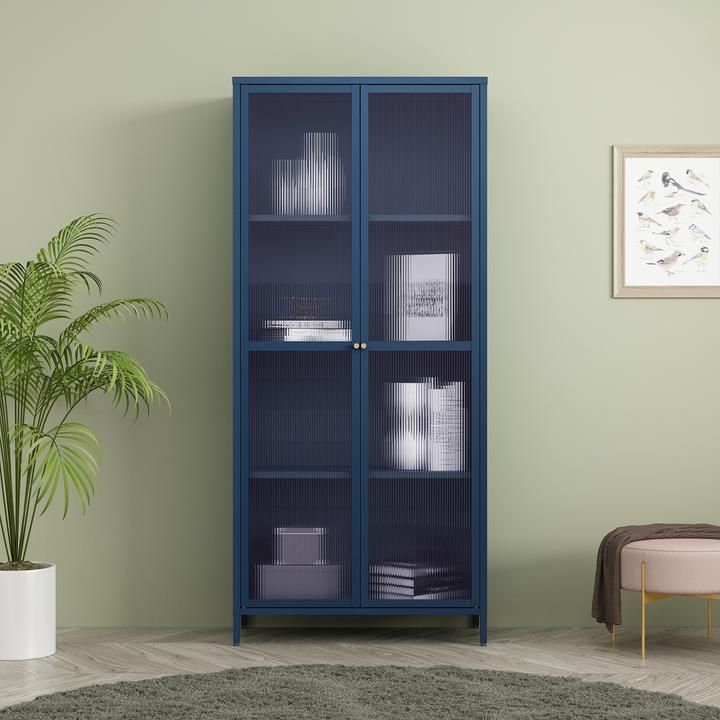 Actual product image En.Casa Display cabinet Säkylä steel 180x80x35 cm navy blue (180 x 80 x 35 cm)