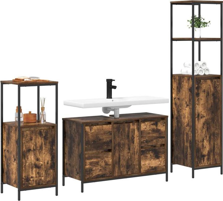 Actual product image VidaXL 3-piece bathroom furniture set made of smoked oak wood-based material