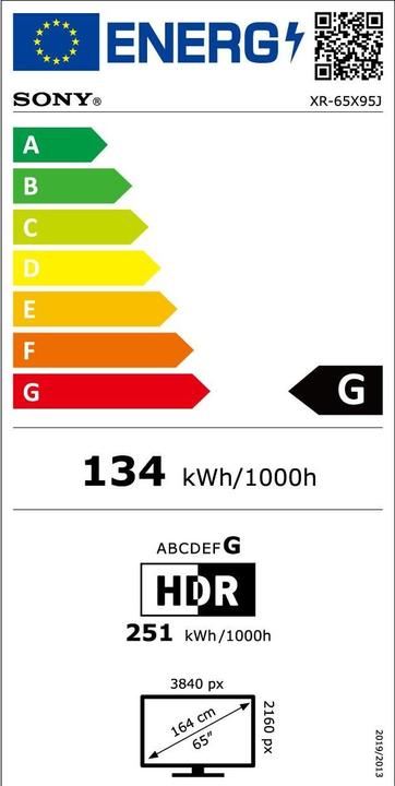 Energy Label Sony XR65X95J (65", X95J, LCD, 4K, 2021)