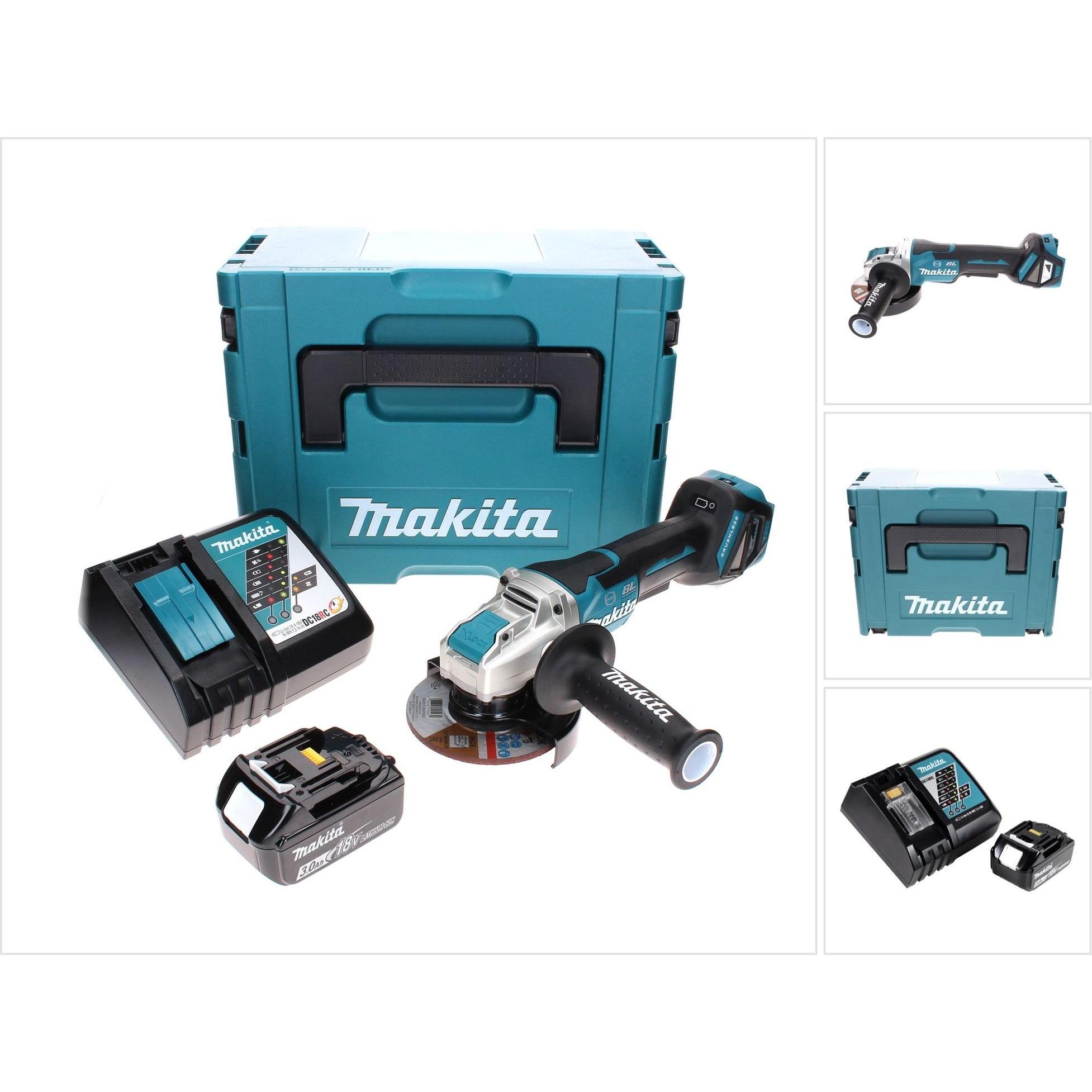 Makita, Winkelschleifer, DGA 519 RF1J Akku Winkelschleifer 18 V 125 mm Brushless X-Lock + 1x Akku 3,0 Ah + Ladegerät (12...