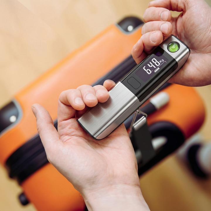 Produktbild Bearware Kofferwaage digital mit Wiegeband & Haken, bis 50 kg, für Reisen, Gepäckwaage mit Display, schwarz (Kofferwaage)