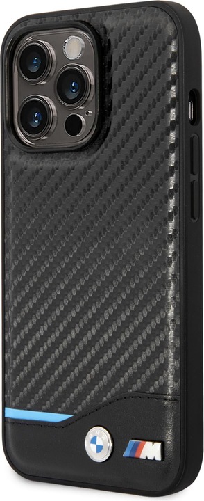 Productafbeelding BMW Hoesje BMHCP14L22NBCK iPhone 14 Pro 6,1" czarny/zwart Leer Carbon (Apple iPhone 14 Pro)