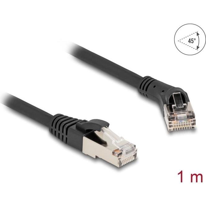 Delock RJ45 Netzwerkkabel Cat.8.1 S/FTP Stecker 45ï¿½ nach rechts gewinkelt zu Stecker gerade bis 40 (S/FTP, CAT8.1, 1 m...