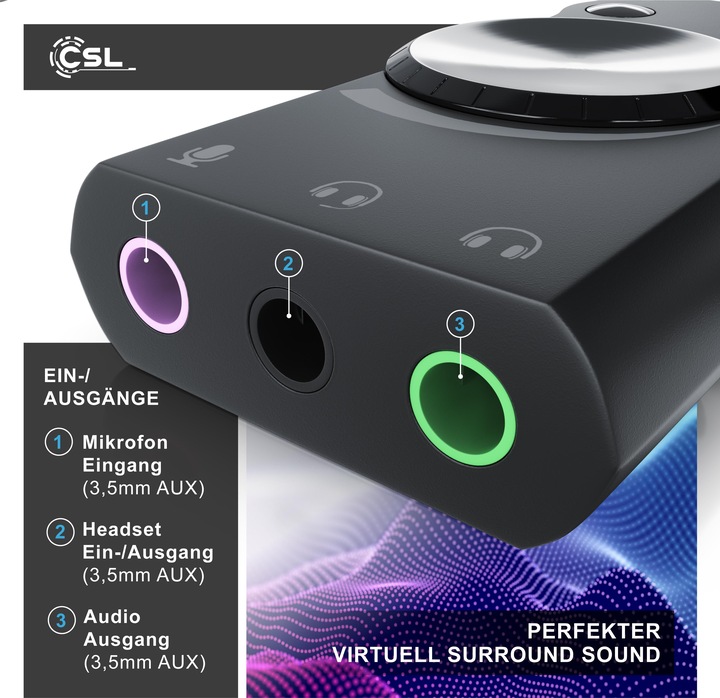 Image du produit CSL Carte son USB son surround, mini carte son externe USB avec contrôle du volume (USB 2.0)