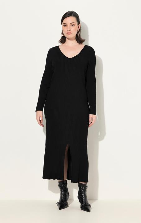 Produktbild Ulla Popken Maxi-Strickkleid, Rippstrick, Slim, V-Ausschnitt, Langarm (50, 52)