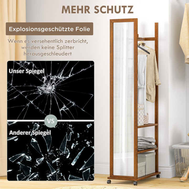 Produktbild Homcom Standspiegel mit Regal und Rollen (60 x 36 x 170 cm)
