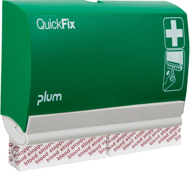 Actual product image Plum QuickFix plaster dispenser, with 2x45 Blood Stopper plasters, green/white (1 x)