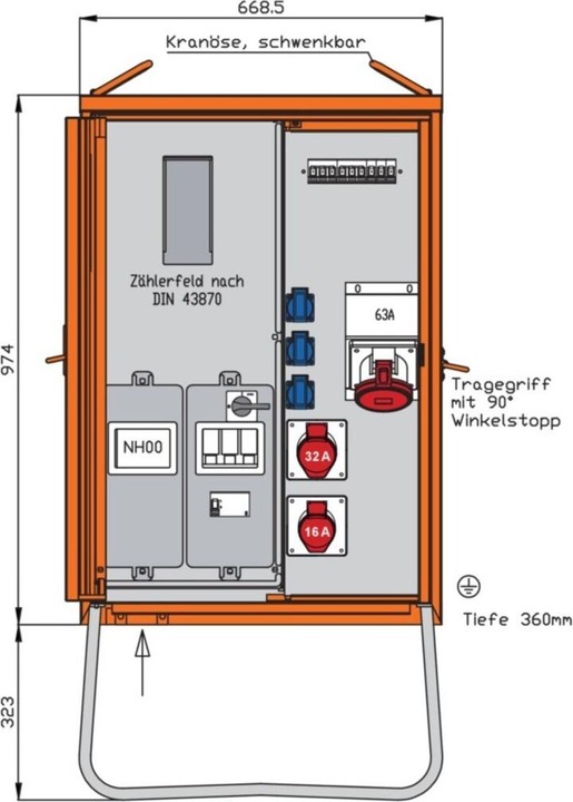 Actual product image Walther Werke Connection distributor WAV0160R1 44kVA meter panel RCD type B 5 LS 3 CEE outlets (1 x, CEE 32/5)