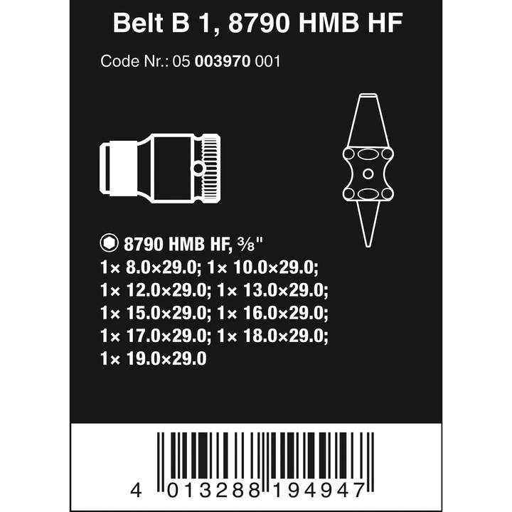 Produktbild Wera Belt B 1 Zyklop Steckschlüsseleinsatz-Satz (10 mm, 12 mm, 13 mm, 15 mm, 16 mm, 17 mm, 18 mm, 19 mm, 8 mm)