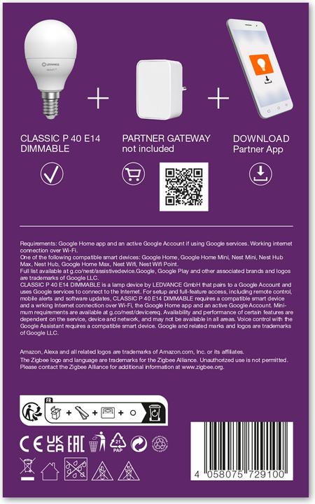 Actual product image Ledvance Smart+ Classic (E14, 4.90 W, 470 lm, 1 x, F)