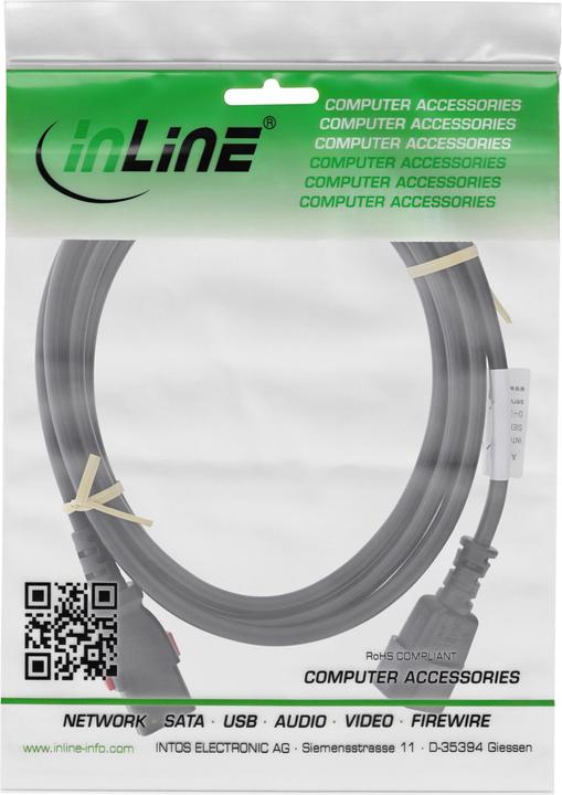 Actual product image InLine ® Kaltgeräteverlängerung, C13 verriegelbar auf C14, schwarz, 3m (3 m, IEC 60906-1)