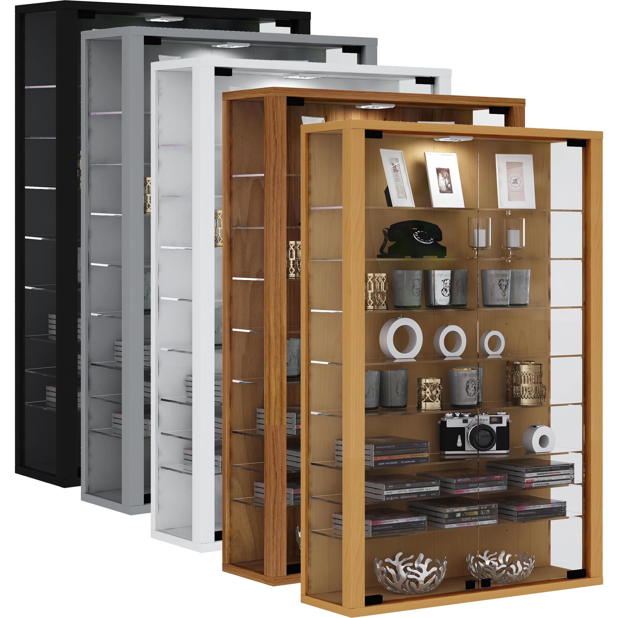 VCM, Vitrine + Buffetschrank, Sammel Wandvitrine Holz Glas Vitrosa Mini (59 x 18 x 90 cm)