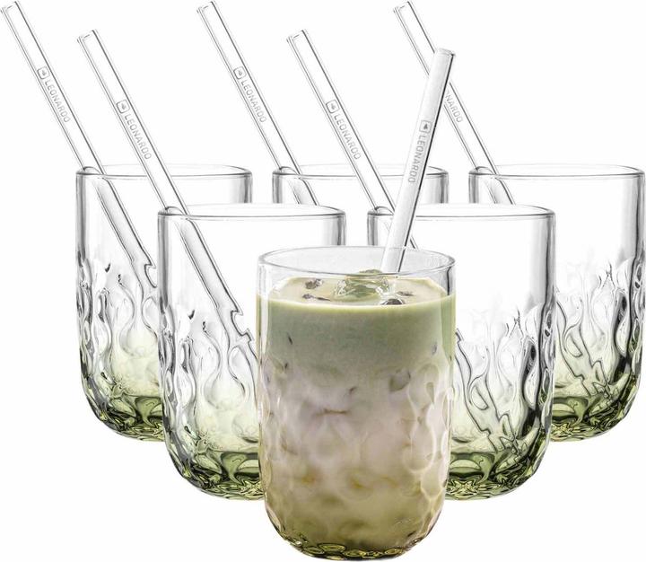 Produktbild Leonardo Gocce Matcha Latte Gläser mit Glastrinkhalm (2) (390 ml, 12x)