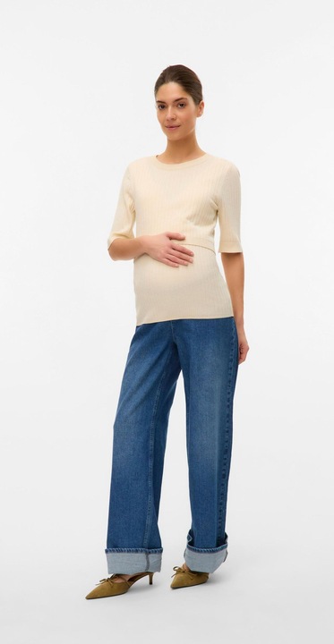 Image du produit Mamalicious Normal geschnitten Rundhals Gerippte Ärmelbündchen Strickoberteil Strickpullover