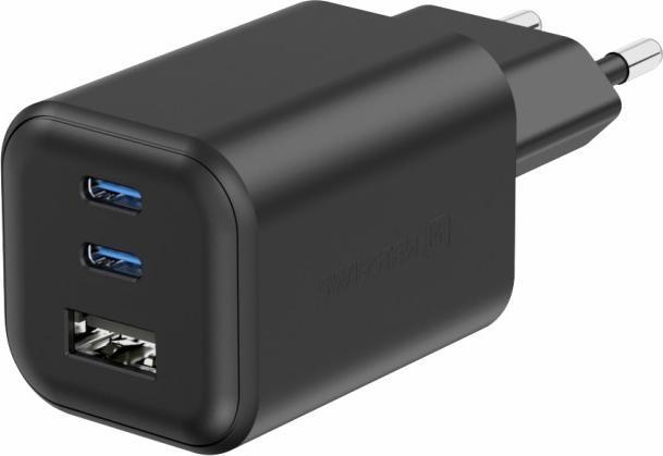 Produktbild Swissten Travel Charger Gan 2X USB-C 65W PD + 1X USB-A 18W QC Black (65 W, 3 Ports)
