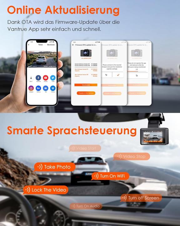 Produktbild Vantrue E2 Dual 1944P (Eingebautes Display, GPS-Empfänger, WLAN, 2.7K)
