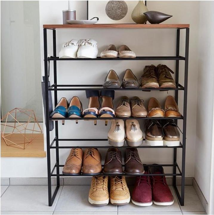 Produktbild Yamazaki 6-stöckiges Schuhregal mit Holzablage TOWER (66 x 25 x 87 cm)