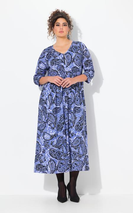Actual product image Ulla Popken Paisley Zip Front 3/4 Sleeve Empire Knit Dress (62)