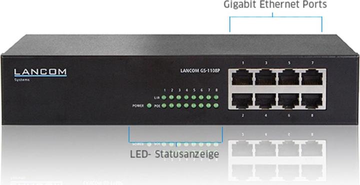 Immagine prodotto Lancom Systems GS-1108P Switch Gigabit Ethernet non gestito a 8 porte (8 porte)